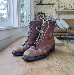 Brown Genuine Leather Vintage Lace Up Boots